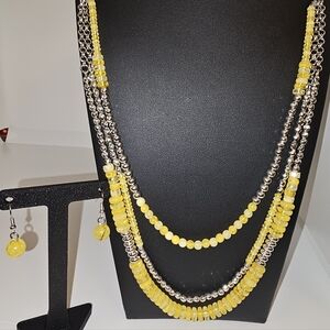 Yellow and Silvery Beaded Necklace Set